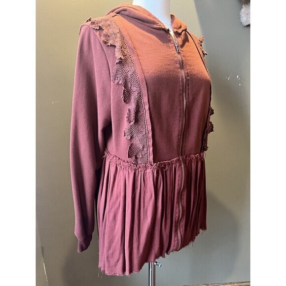 Gimmick By Buckle Womens Boho Mixed Media Lace Full Zip Long Length Hoodie M - Picture 2 of 8